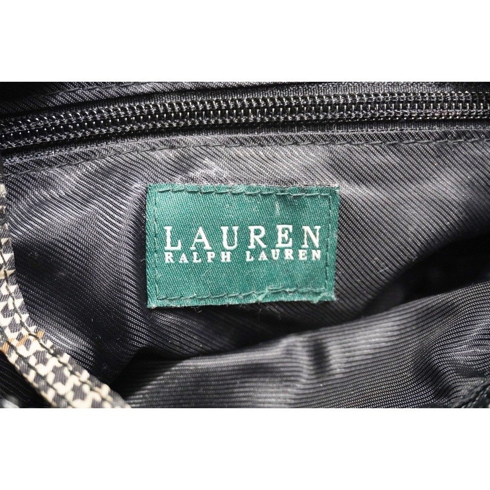 Lauren Ralph Lauren Plaid Houndsooth Beige Nylon Shoulder Bag Silver Buckles - Picture 9 of 12